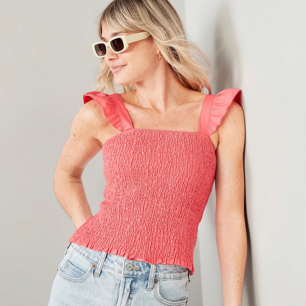 New coral smocked tank.